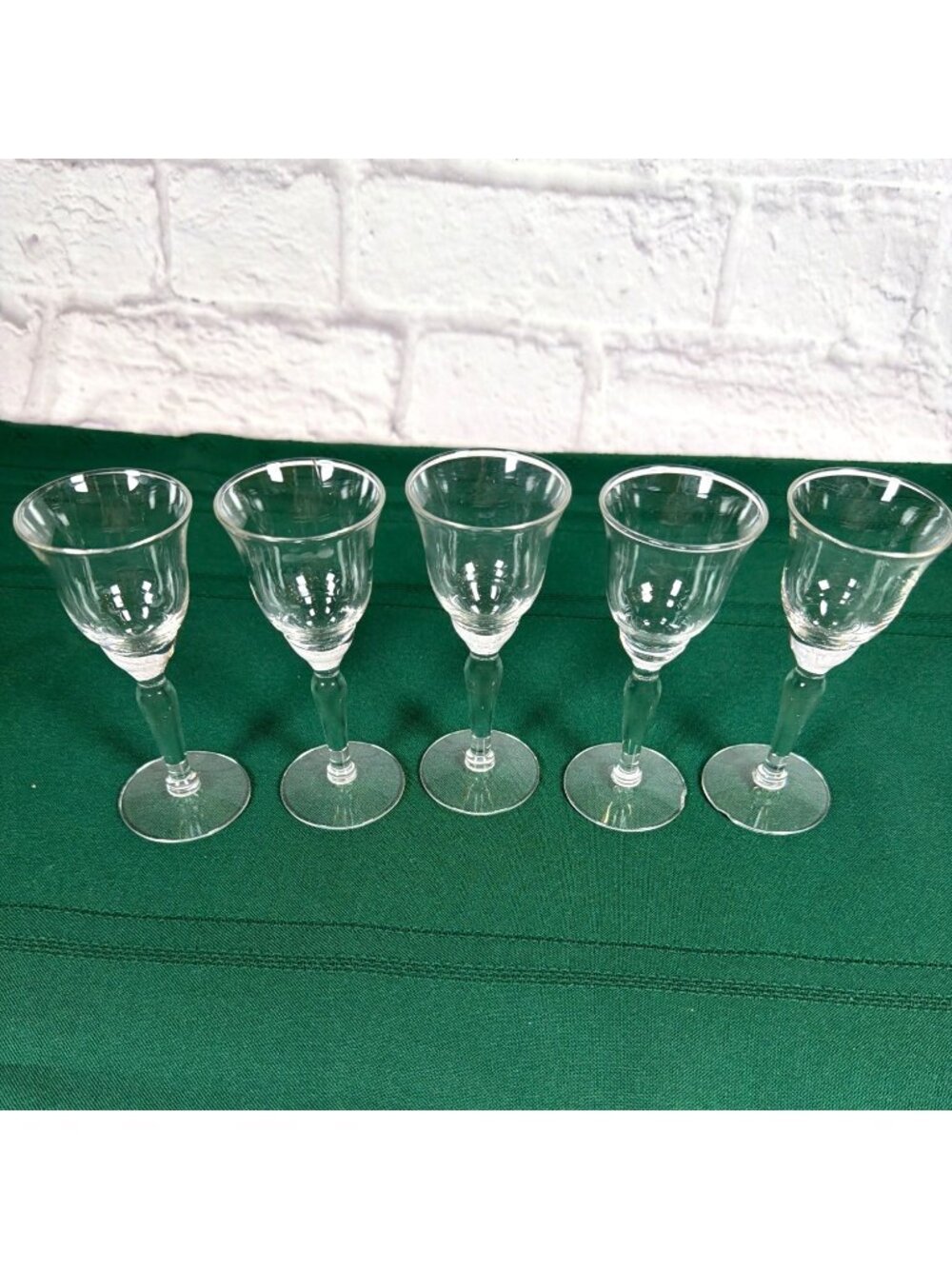Vintage 1950s Clear Glass Liqueur Cordial Stemware Set of 5 Baluster Stem READ